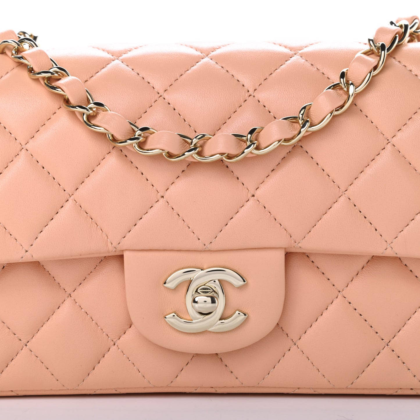 Lambskin Quilted Mini Rectangular Flap Light Pink