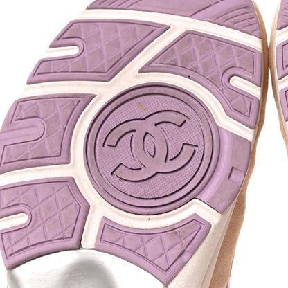 Chanel Nylon Lambskin Suede Calfskin CC Sneakers 37.5 Green Purple Pink 6 of 7