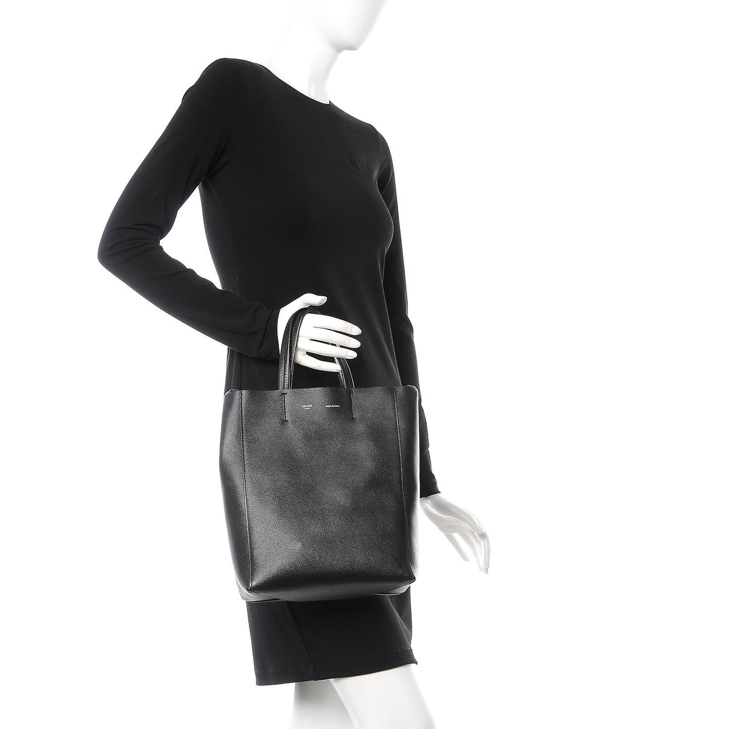 Grained Calfskin Small Vertical Cabas Black