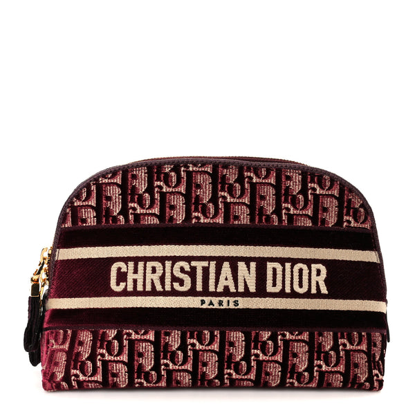 Christian Dior モノグラムポーチ Christian Dior Velvet Oblique Cosmetic Pouch Burgundy 1823604