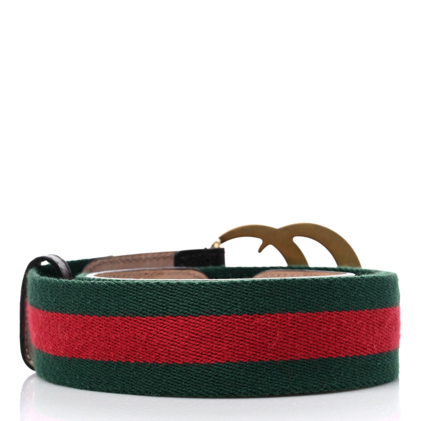 Nylon Textured Dollar Calfskin Double G Web 40mm Belt 95 38 Green Red Dark Cocoa