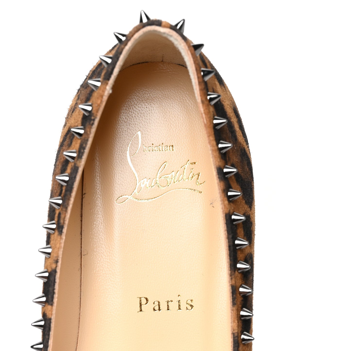 Calf Hair Spike Leopard Print Flats 38 Brown