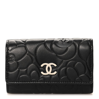 Chanel Lambskin Camellia Embossed 6 Key Holder Black 1 of 9