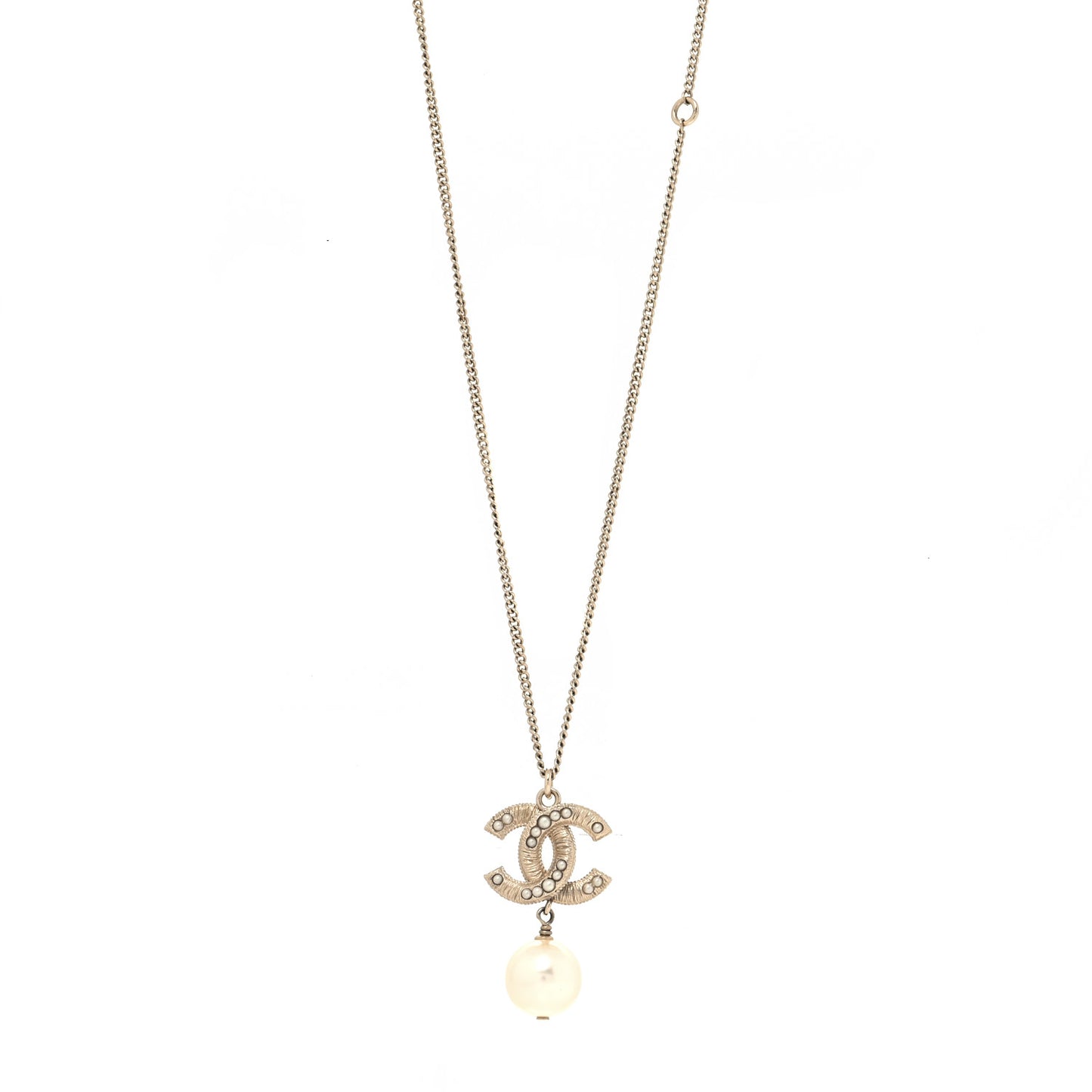 Pearl CC Drop Necklace Gold