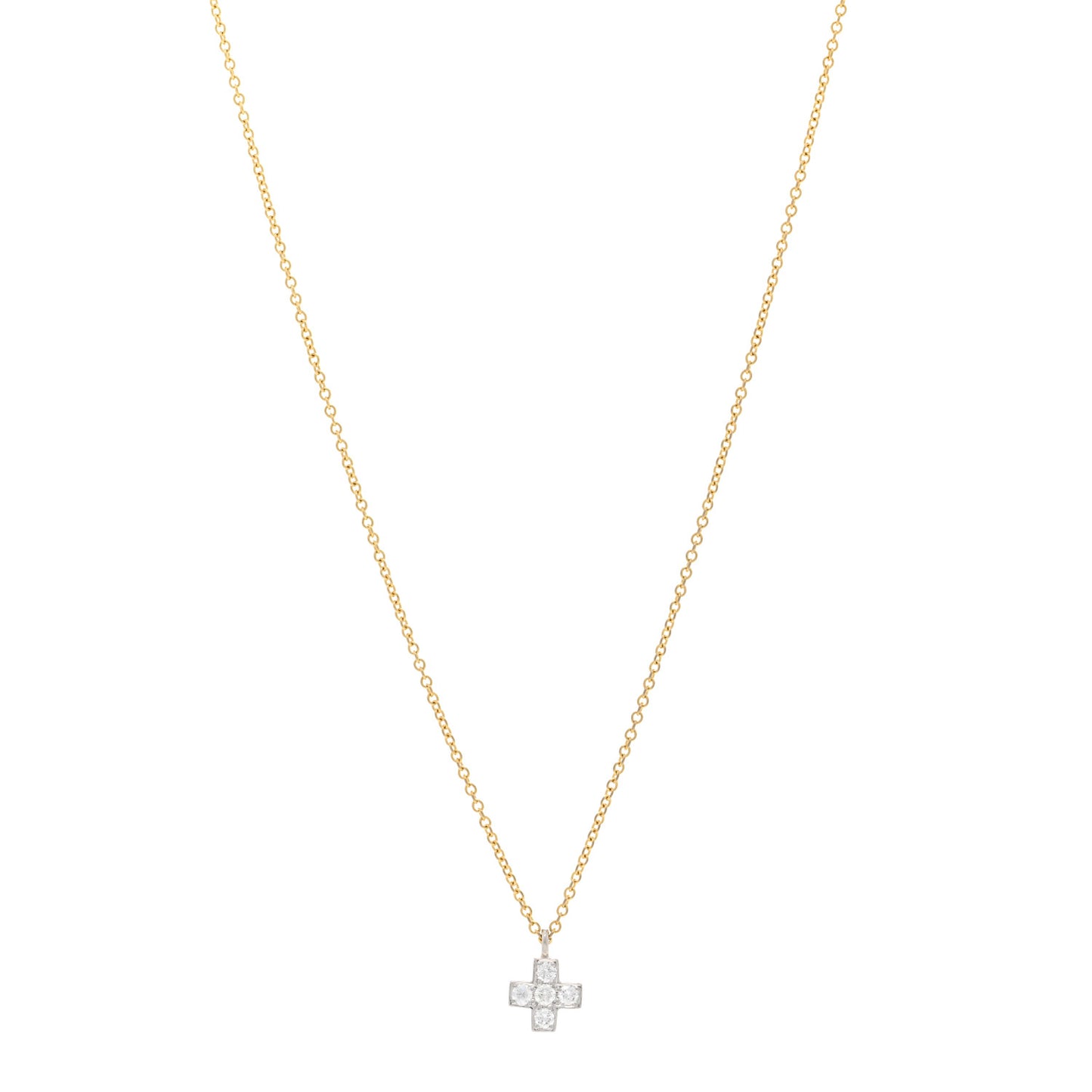 18K Yellow Gold Platinum Diamond Cruciform Cross Pendant Necklace