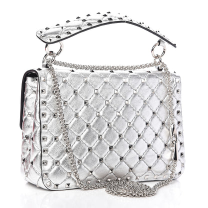 Valentino Garavani Metallic Nappa Medium Rockstud Spike Shoulder Bag Silver 3 of 9