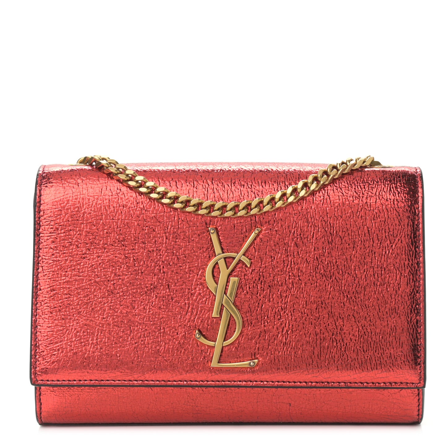Metallic Calfskin Small Classic Monogram Kate Satchel Red