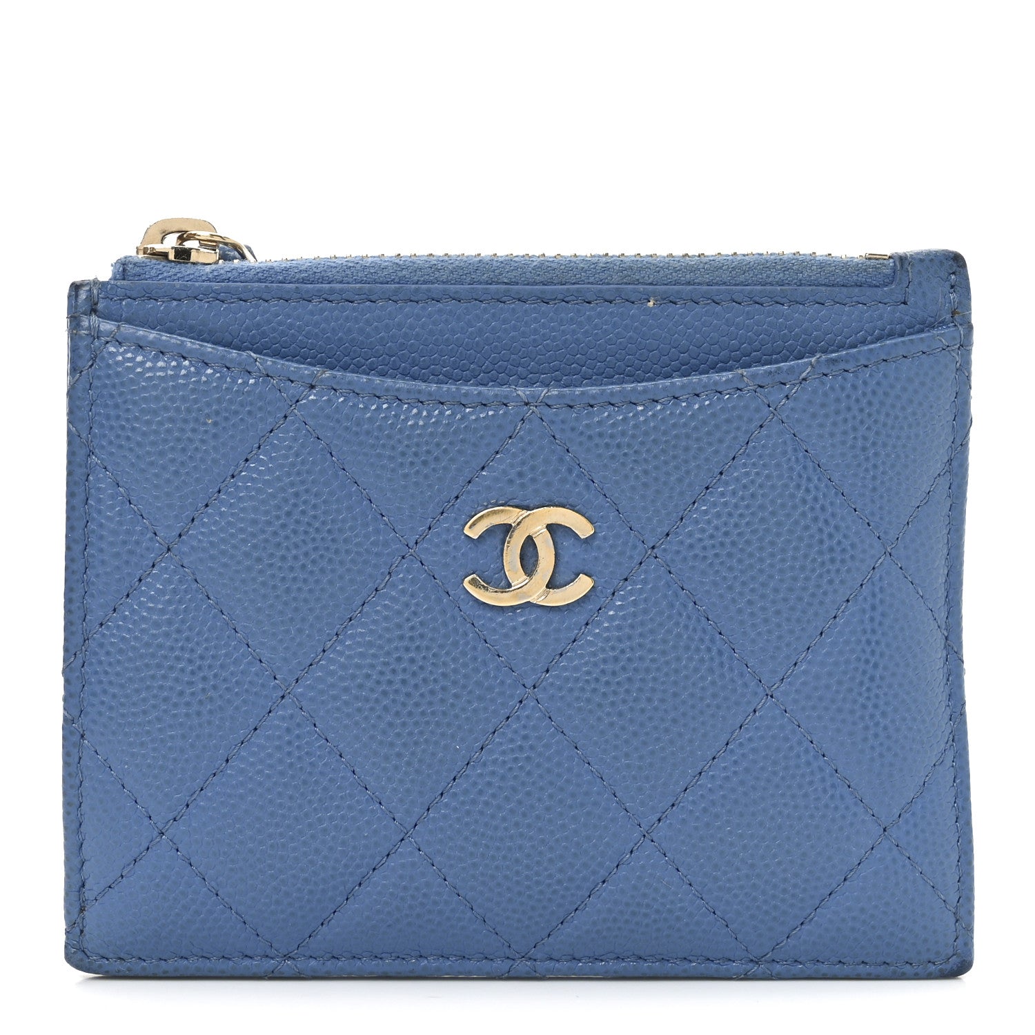 Chanel Caviar Quilted CC Zip Card Holder Blue 1 of 9