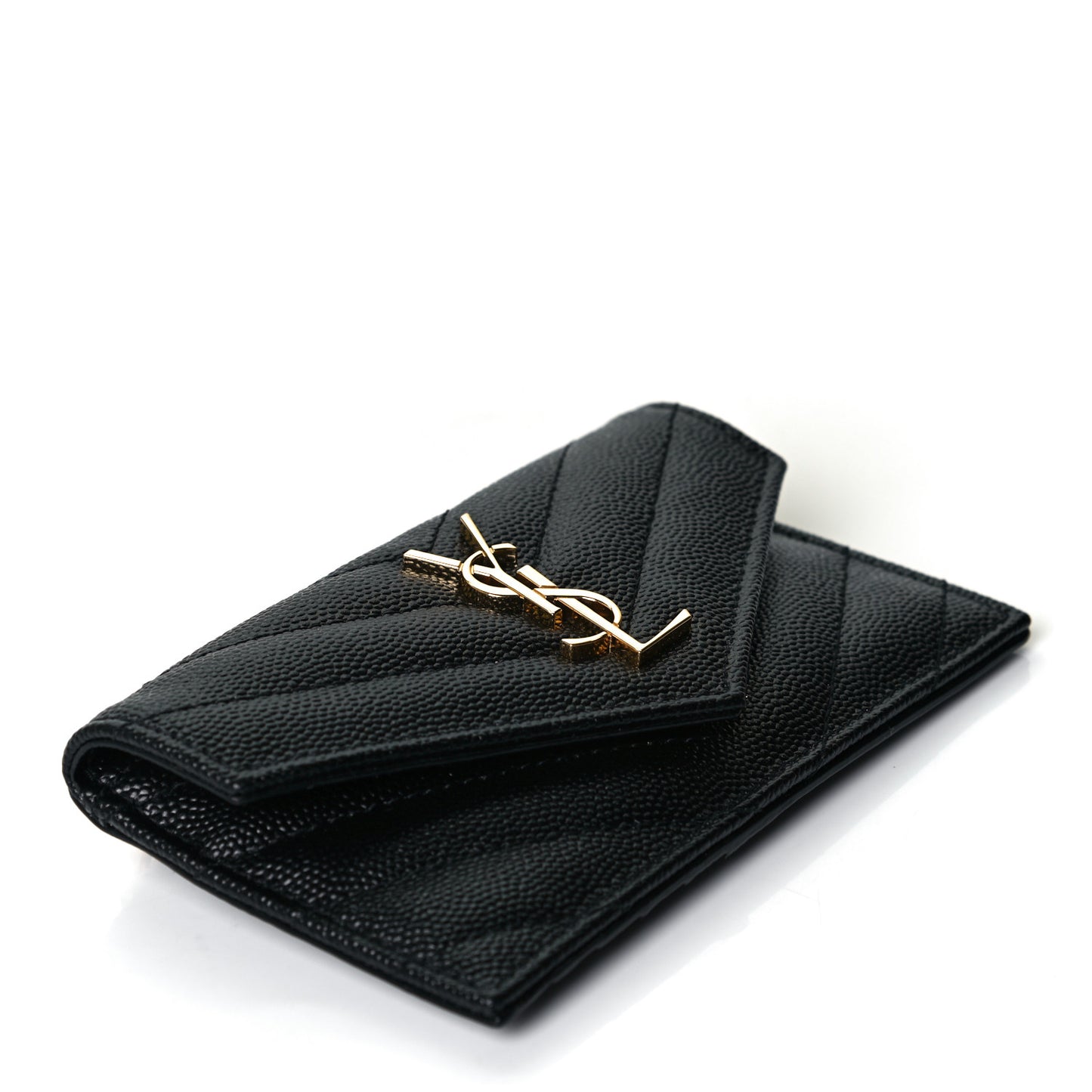 Grain De Poudre Matelasse Chevron Monogram Compact Wallet Black