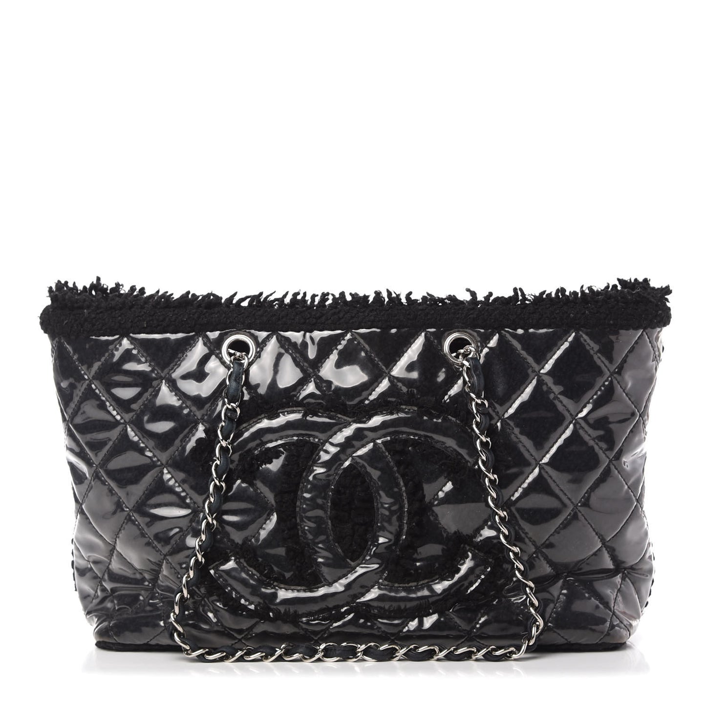 Vinyl Quilted Funny Tweed Tote Black