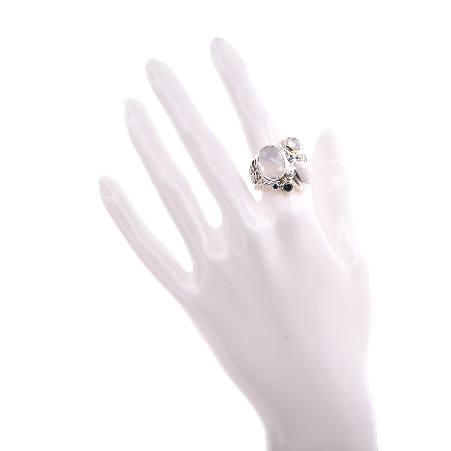 David Yurman Sterling Silver 18K Yellow Gold Diamond Sapphire Agate Moonstone Quartz Mosaic Ring 52 6 2 of 6