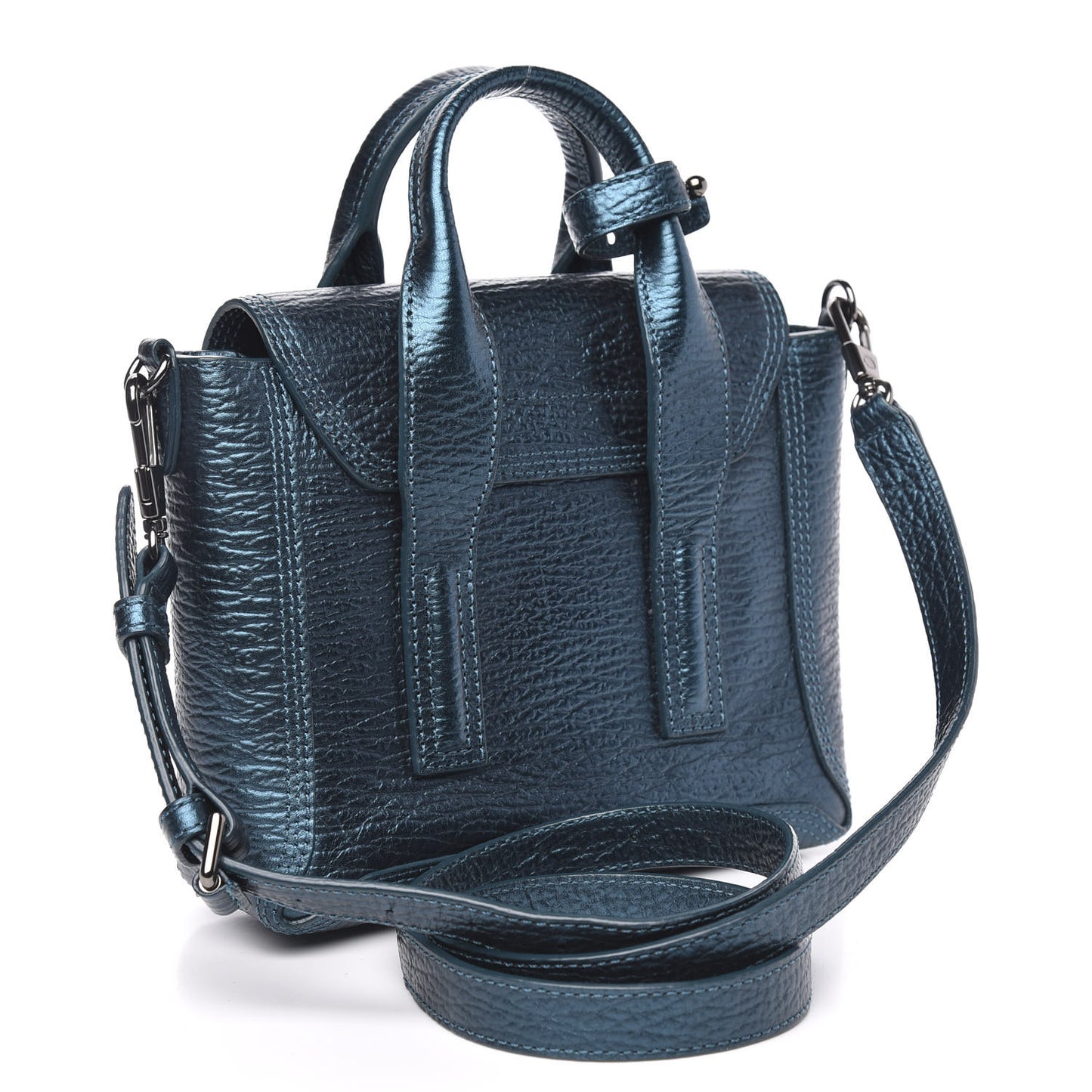 3.1 Metallic Textured Calfskin Mini Pashli Satchel Turquoise
