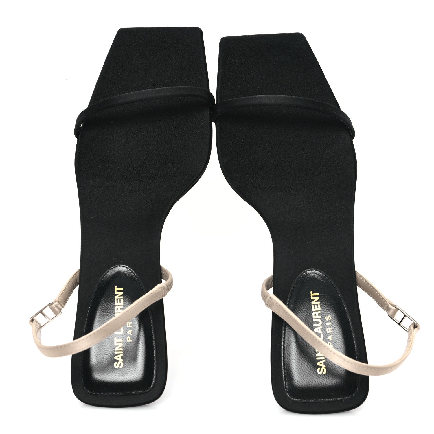 Saint Laurent Satin Slingback Jaspe 55 Sandals 38 Black Partridge Pink 2 of 9