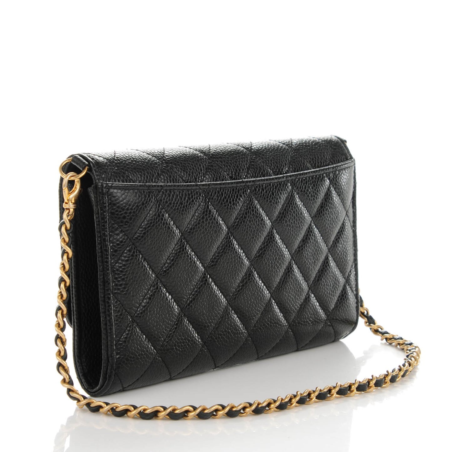 Caviar Quilted Wallet On Removable Chain Black