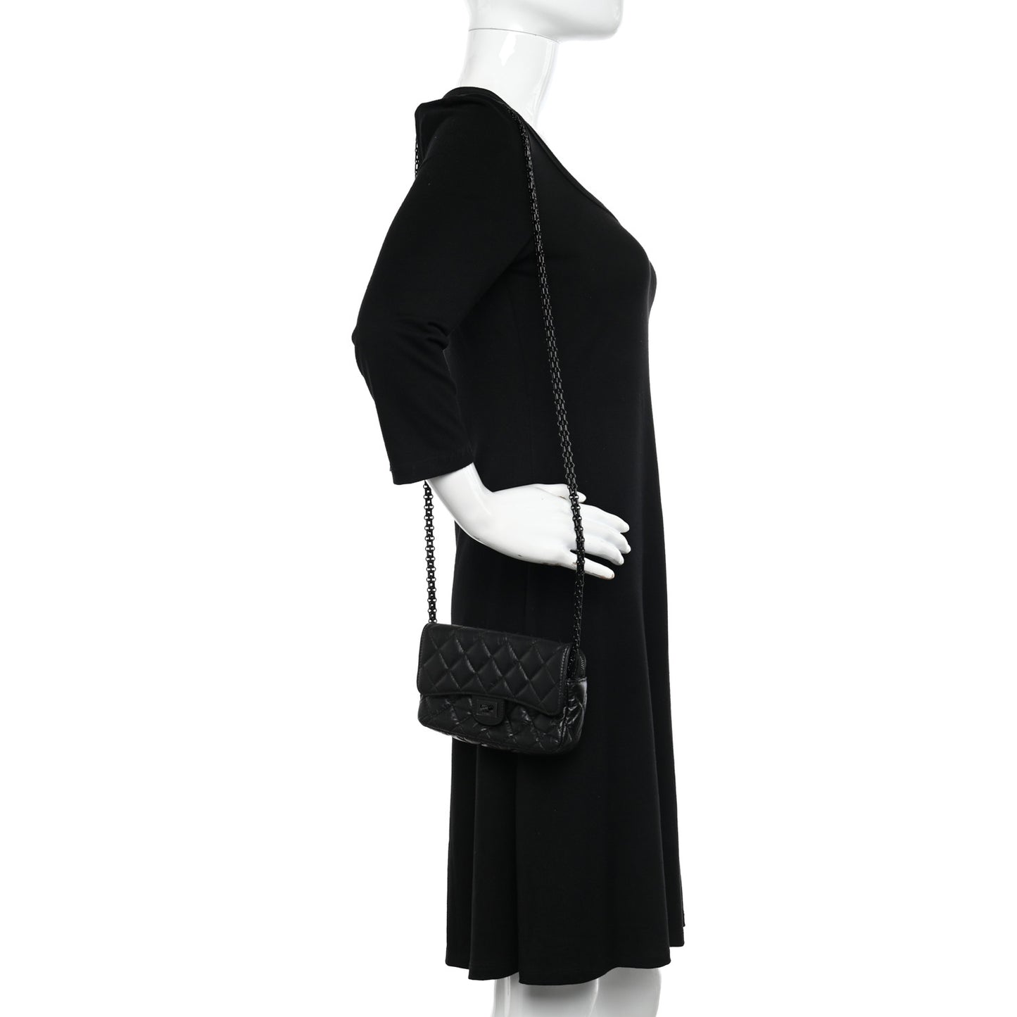 Aged Calfskin Quilted 2.55 Reissue Phone Holder With Chain So Black
