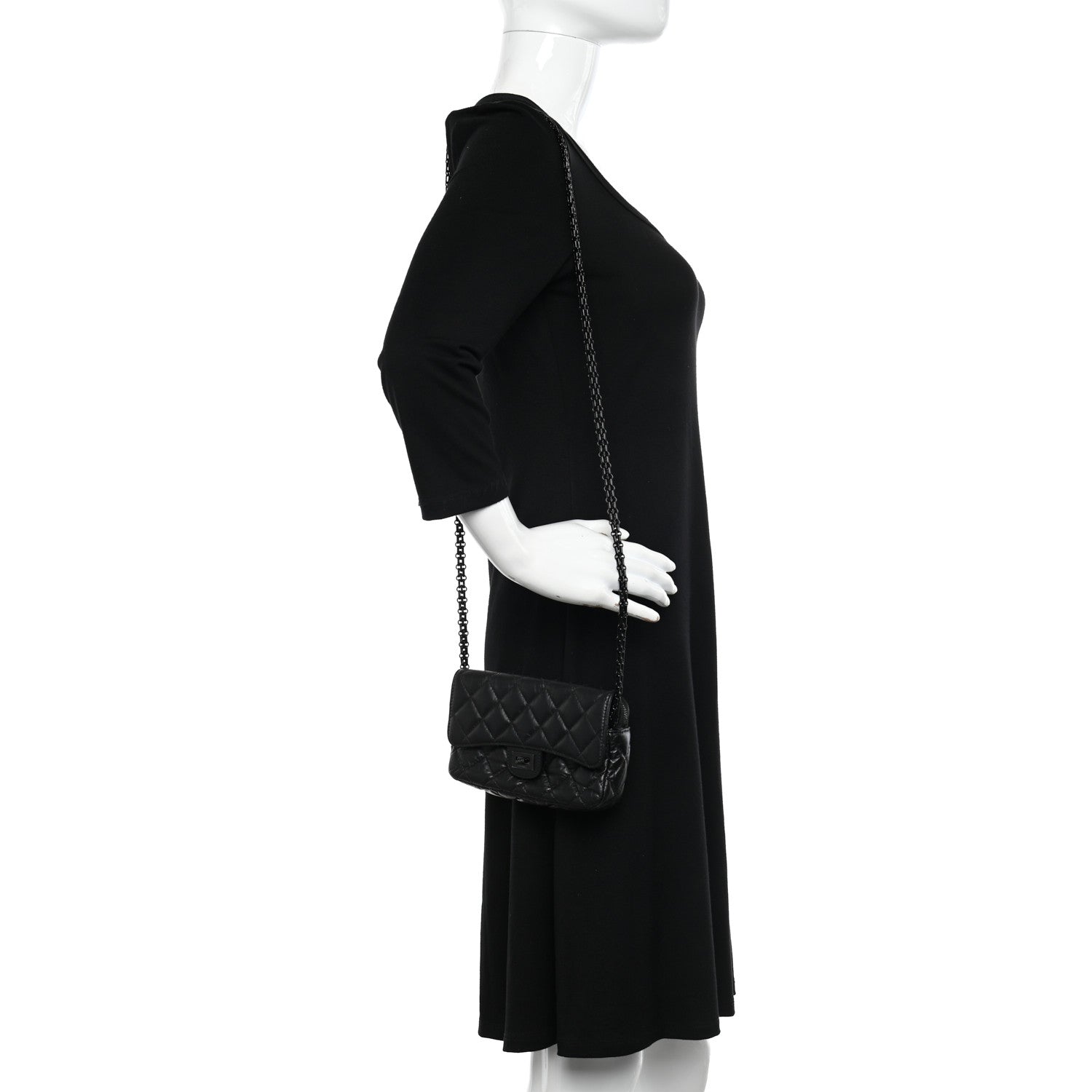Chanel Aged Calfskin Quilted 2.55 Reissue Phone Holder With Chain So Black 2 of 12