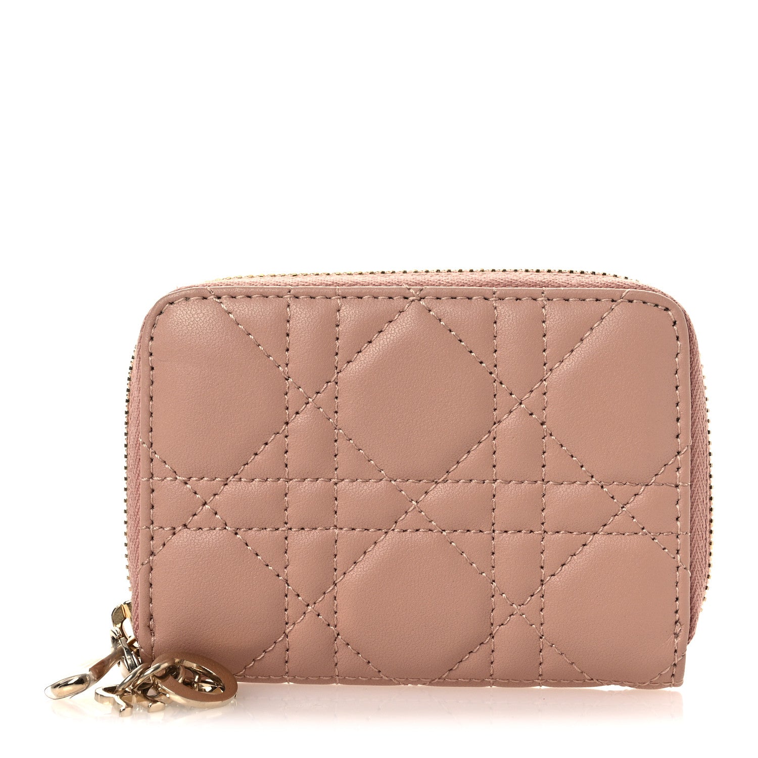Christian Dior Lambskin Cannage Small Lady Dior Voyageur Coin Purse Rose Des Vents 1 of 8