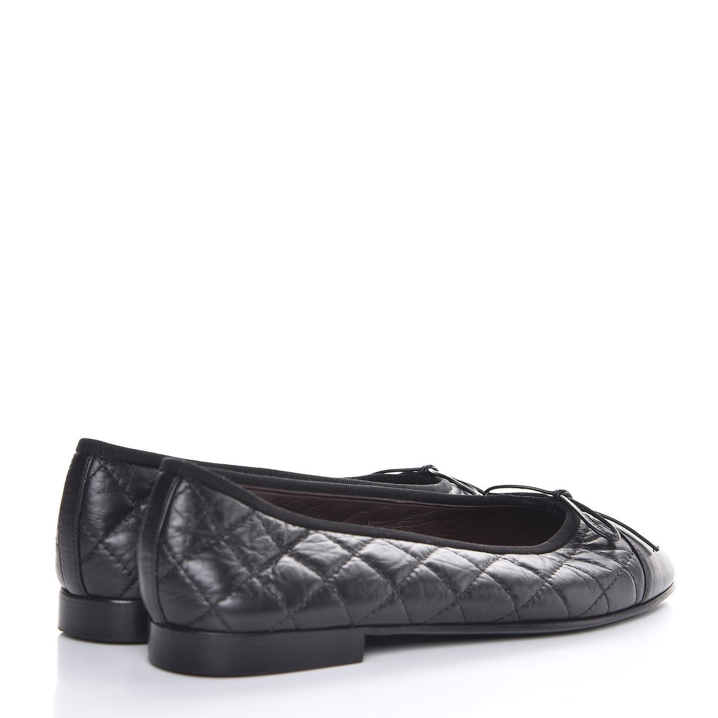 Aged Calfskin Quilted CC Cap Toe Ballerina Flats 38 Black