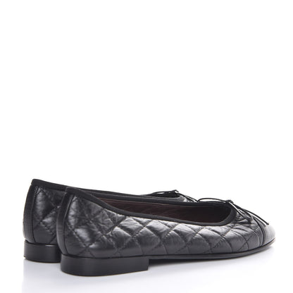 Chanel Aged Calfskin Quilted CC Cap Toe Ballerina Flats 38 Black 4 of 12