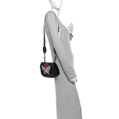 Gucci Calfskin Web Crystal Butterfly Stripe Small Totem Shoulder Bag Black 2 of 11