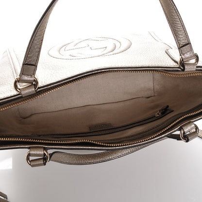 Gucci Metallic Pebbled Calfskin Small Soho Top Handle Bag Golden Beige 5 of 7