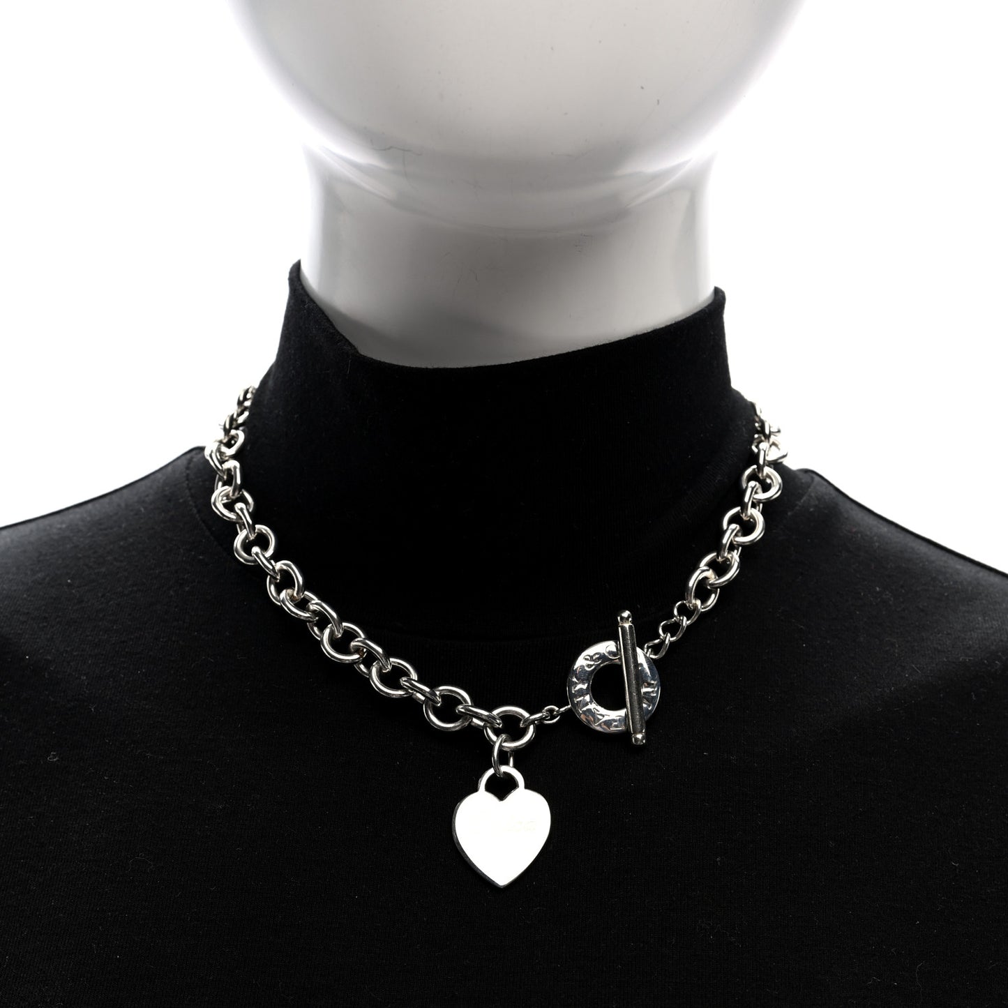 Sterling Silver Heart Tag Toggle Necklace