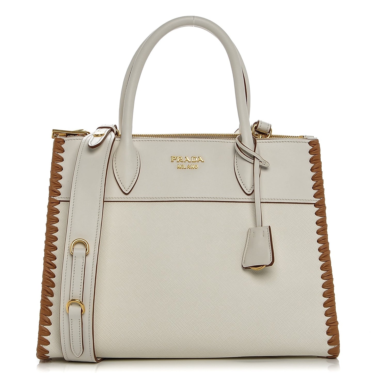 Saffiano Whipstitch Medium Paradigme Bag White Caramel