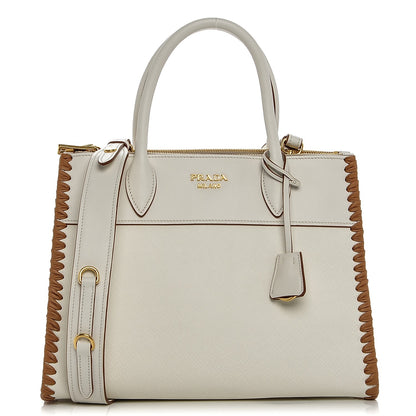 Prada Saffiano Whipstitch Medium Paradigme Bag White Caramel 1 of 7