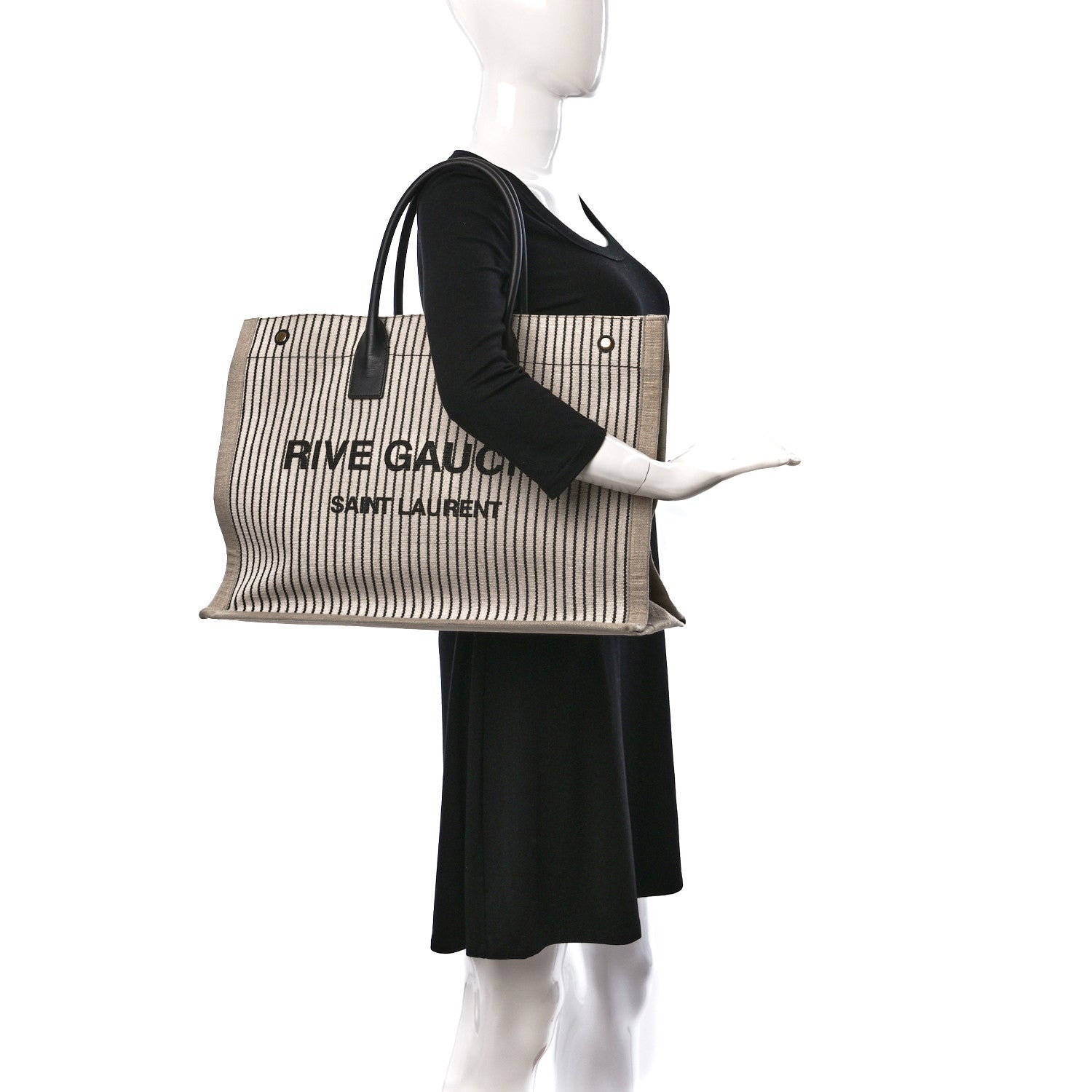 Saint Laurent Embroidered Cotton Linen Rive Gauche Noe Tote Natural Black 2 of 11