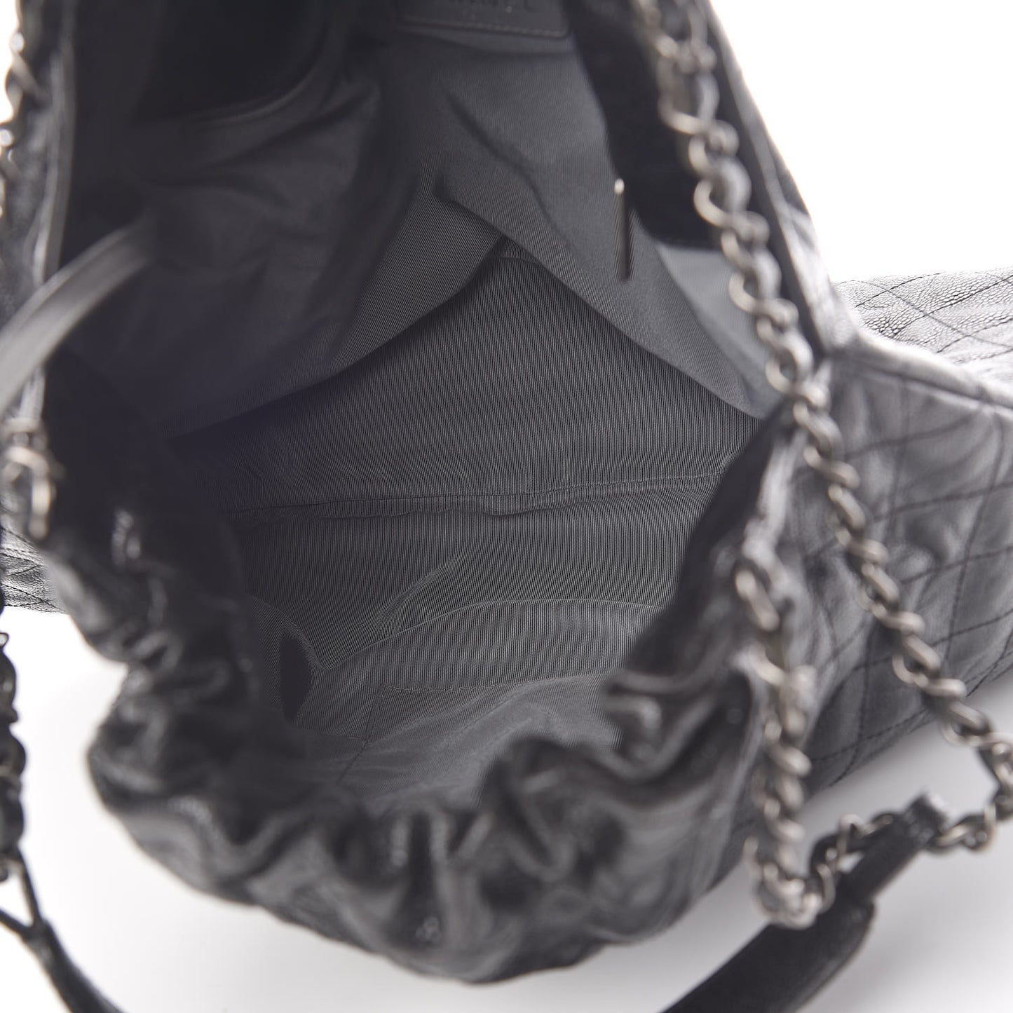 Distressed Glazed Caviar Quilted Large Elastic Tote Black