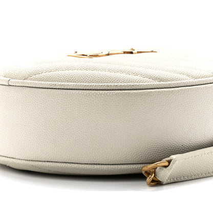 Saint Laurent Grain De Poudre Matelasse Chevron Quilted Round Vinyle Camera Bag Blanc Vintage 9 of 12