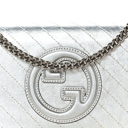 Gucci Metallic Sakai Be Green Calfskin Diagonal Stitched Blondie Wallet on Chain Silver 7 of 9