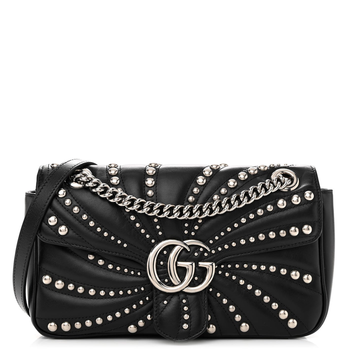 Calfskin Spiral Stud Small GG Marmont Shoulder Bag Black