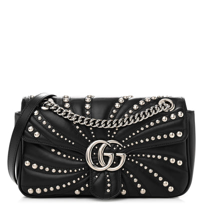 Gucci Calfskin Spiral Stud Small GG Marmont Shoulder Bag Black 1 of 12