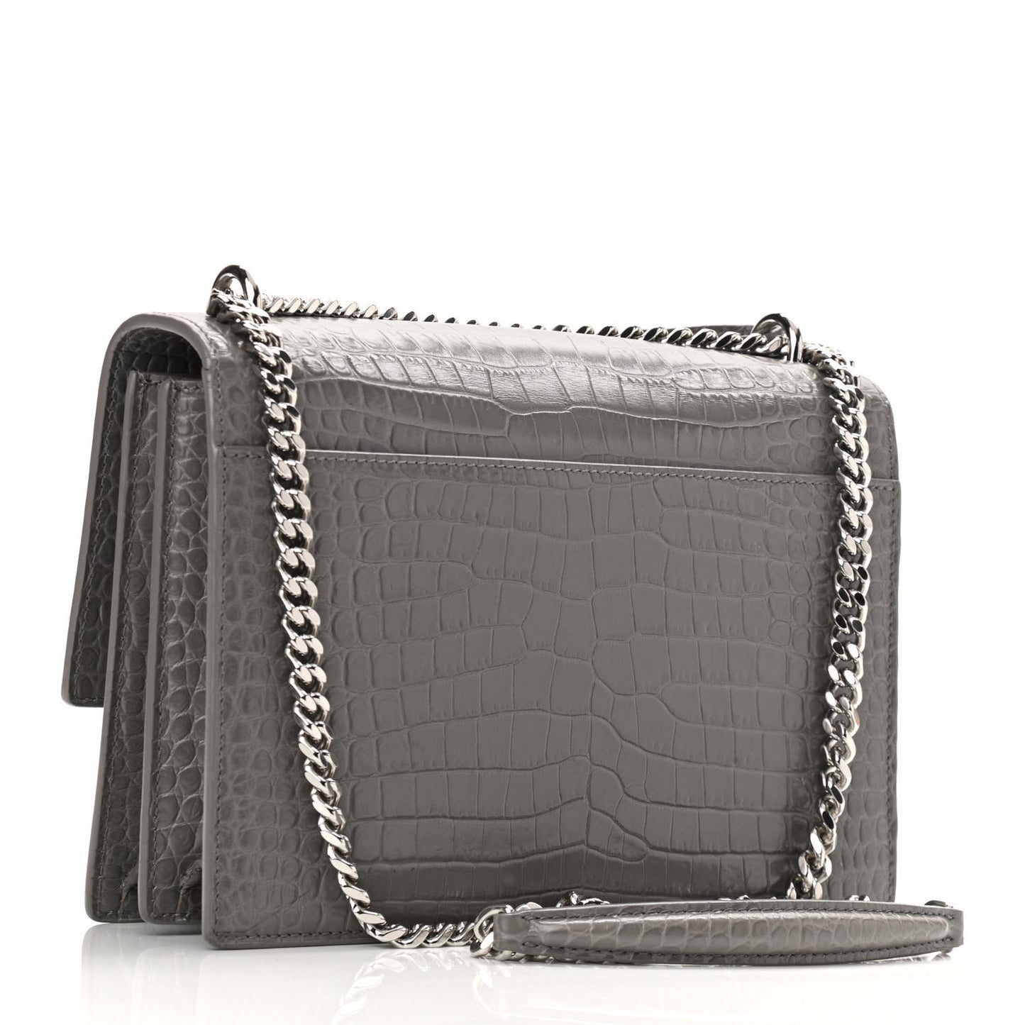 Calfskin Crocodile Embossed Medium Monogram Sunset Fog