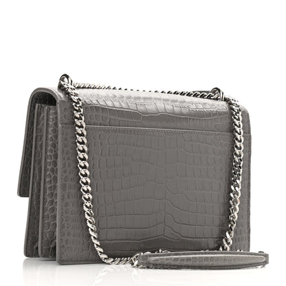 Saint Laurent Calfskin Crocodile Embossed Medium Monogram Sunset Fog 3 of 9