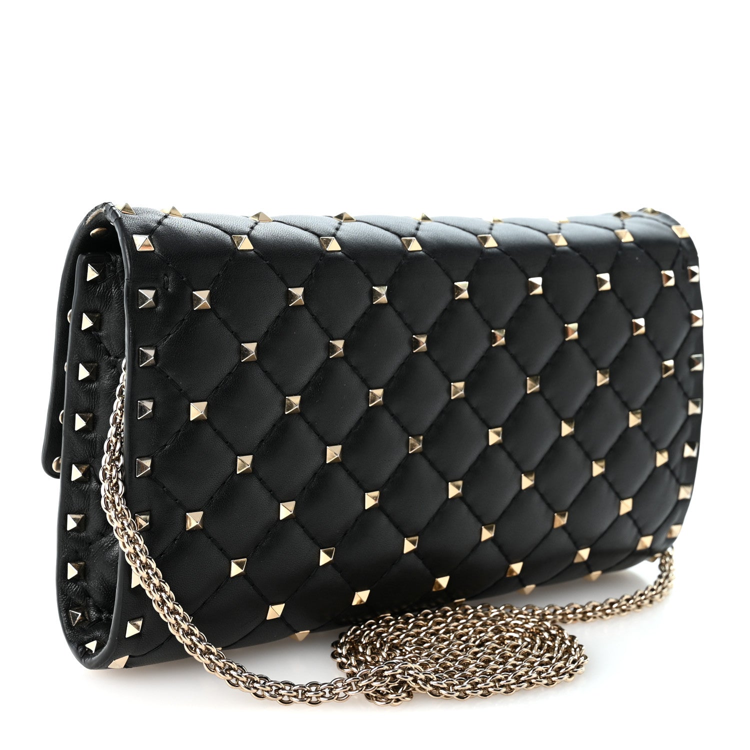Valentino Garavani Lambskin Rockstud Spike Wallet on Chain Black 3 of 12