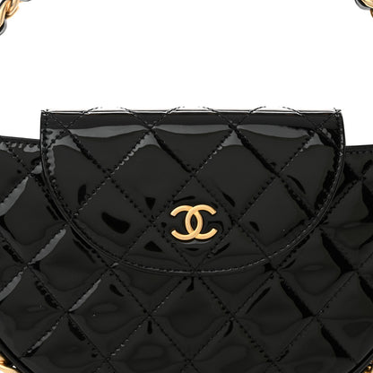 Chanel Patent Calfskin Quilted Chain Hoop Bag Black 8 of 11
