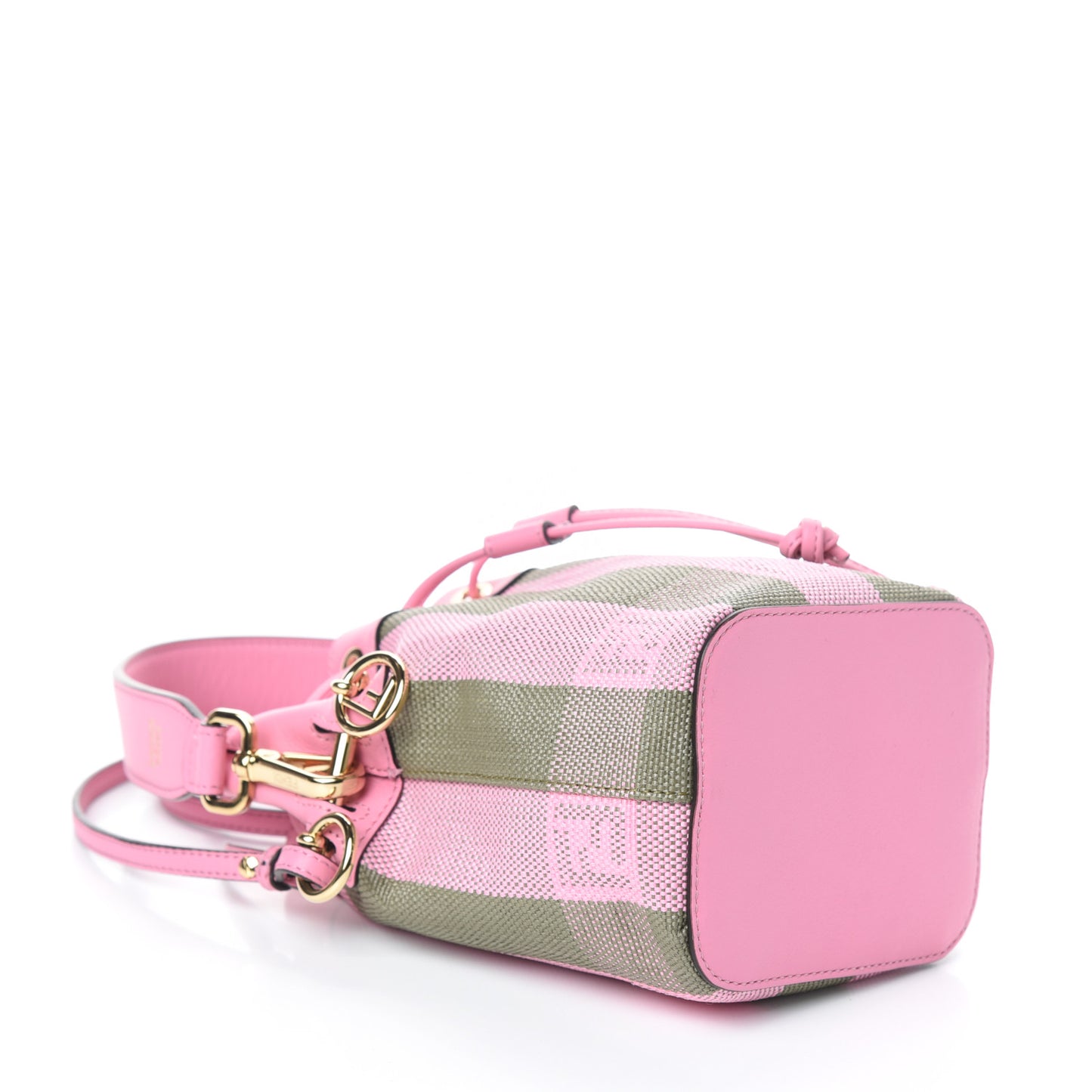 Raffia Vitello Seta F is Fendi Pequin Gingham Woven Mini Mon Tresor Bucket Bag Military Rosa Lollypop