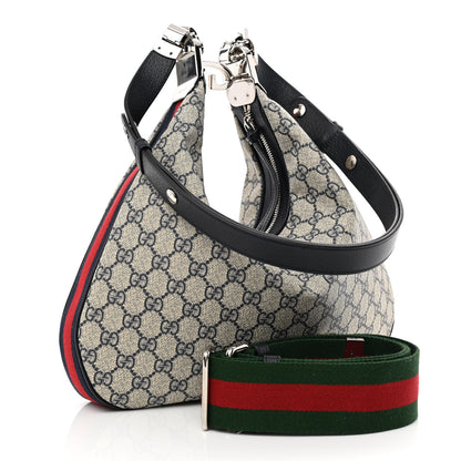 Gucci GG Supreme Monogram Textured Calfskin Web Large Attache Shoulder Bag Beige Blue 3 of 11