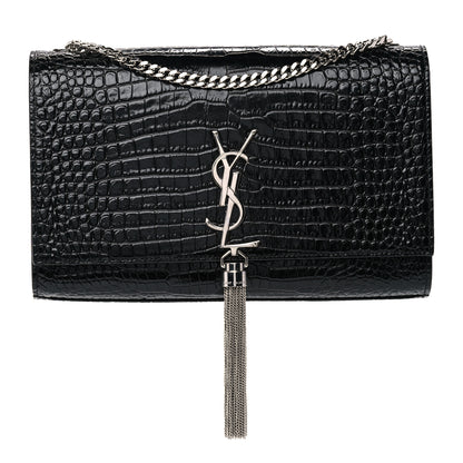 Saint Laurent Calfskin Crocodile Embossed Medium Classic Monogram Kate Tassel Satchel Black 1 of 10