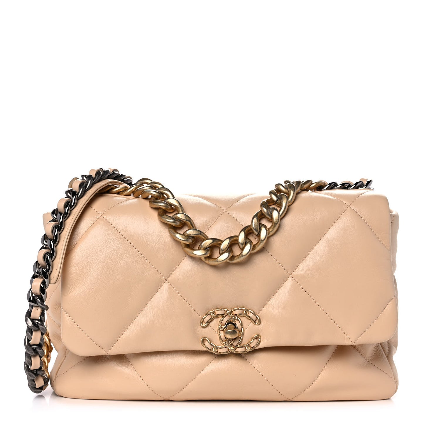 Lambskin Quilted Large Chanel 19 Flap Beige