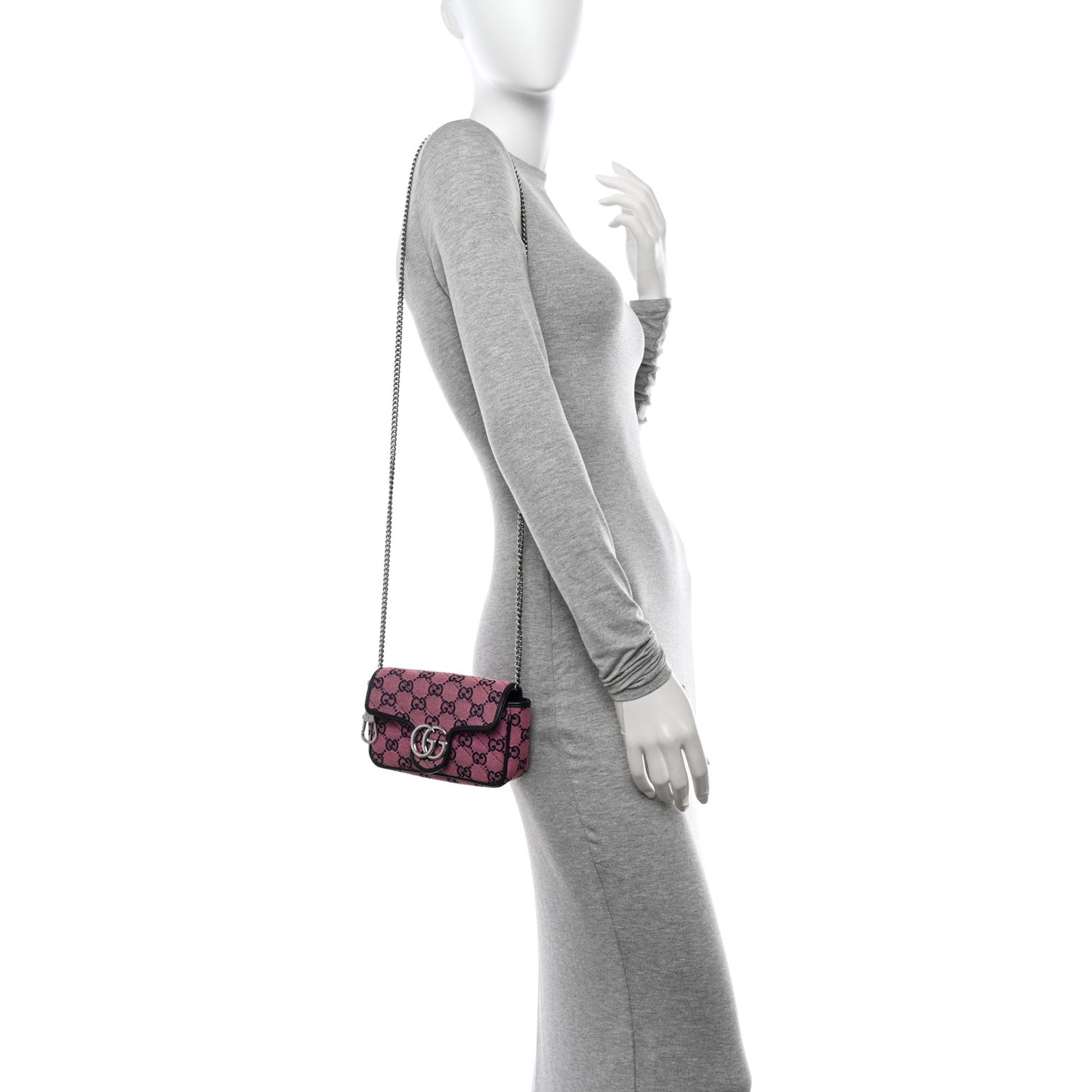 Monogram Multicolor Matelasse Diagonal Super Mini GG Marmont Shoulder Bag Pink Blue