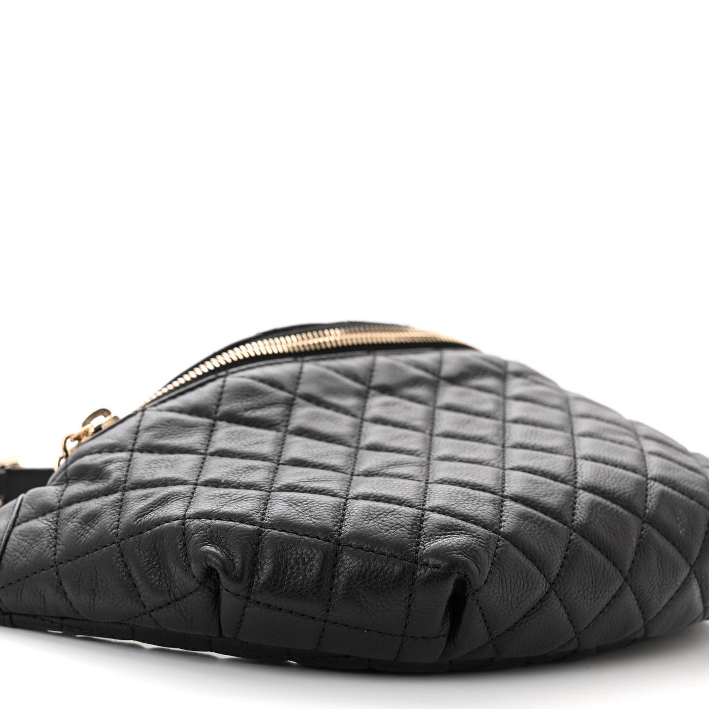 Calfskin Quilted Banane Waist Bag Fanny Pack Black