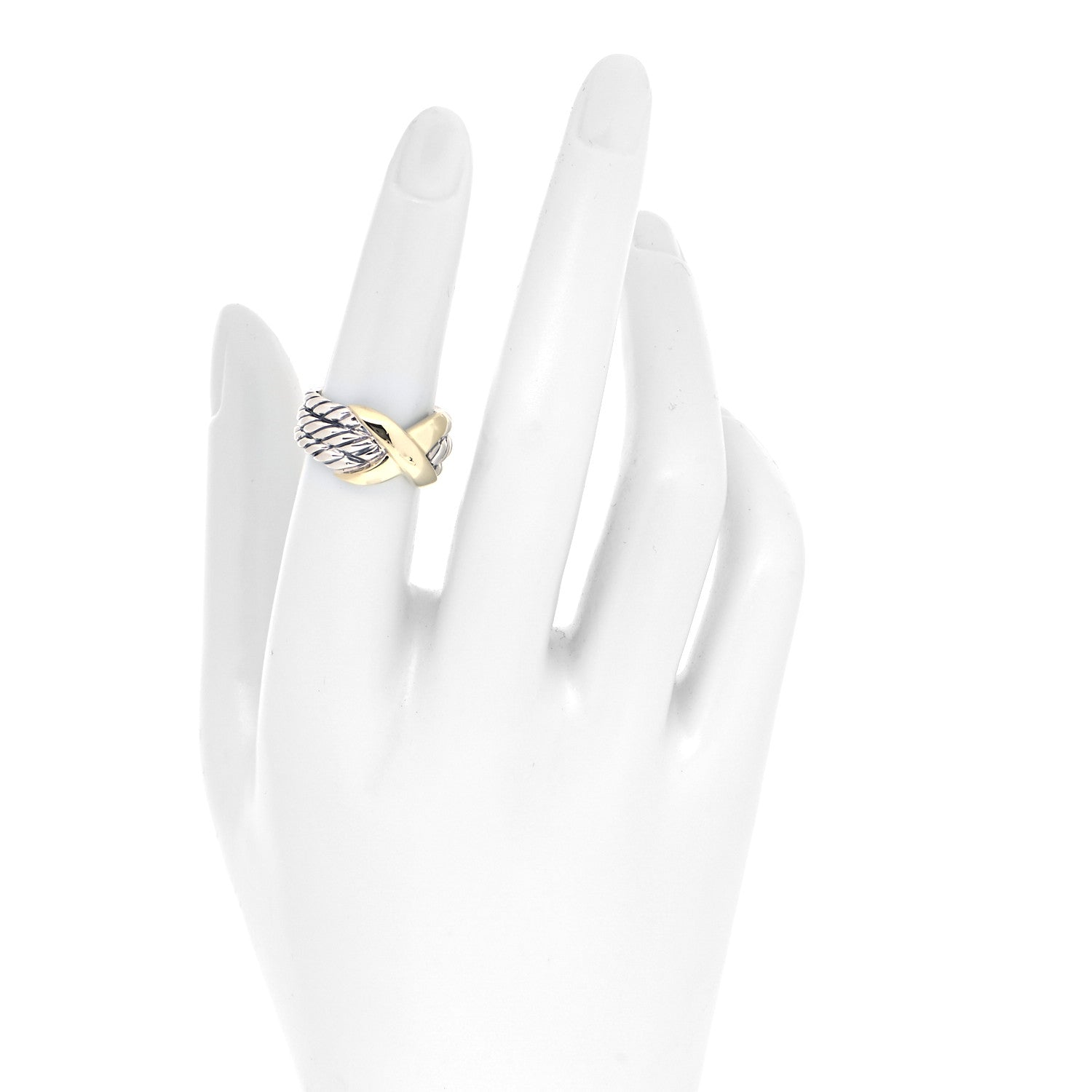 David Yurman Sterling Silver 14K Yellow Gold X Triple Row Ring 51 5.75 2 of 4