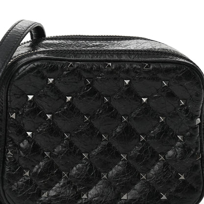 Valentino Garavani Craquele Nappa Rockstud Spike Double Zip Camera Crossbody Bag Black 6 of 9