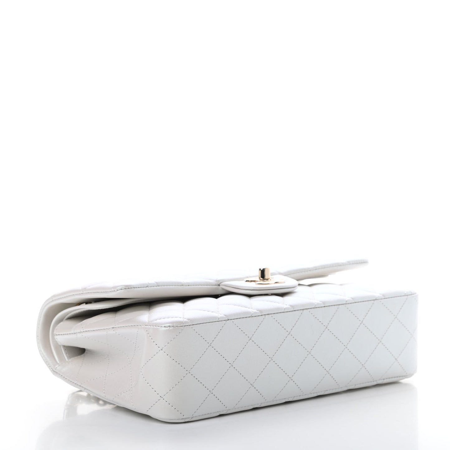Iridescent Calfskin Quilted Medium Double Flap White