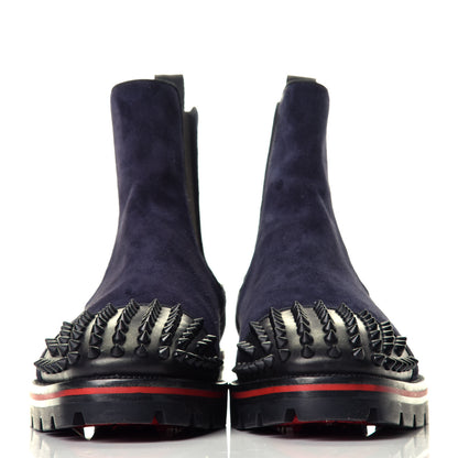Christian Louboutin Suede Mens Melon Spikes Flat Chelsea Boots 42 Navy Blue 2 of 7