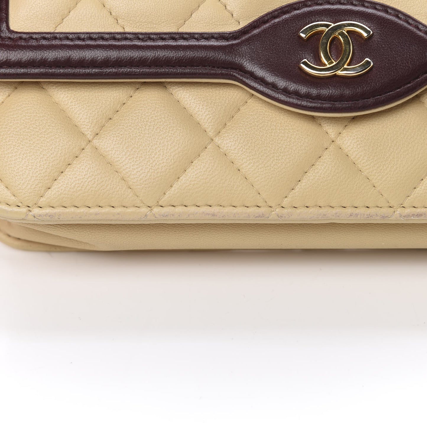 Lambskin Quilted Two Tone Wallet On Chain WOC Beige Burgundy