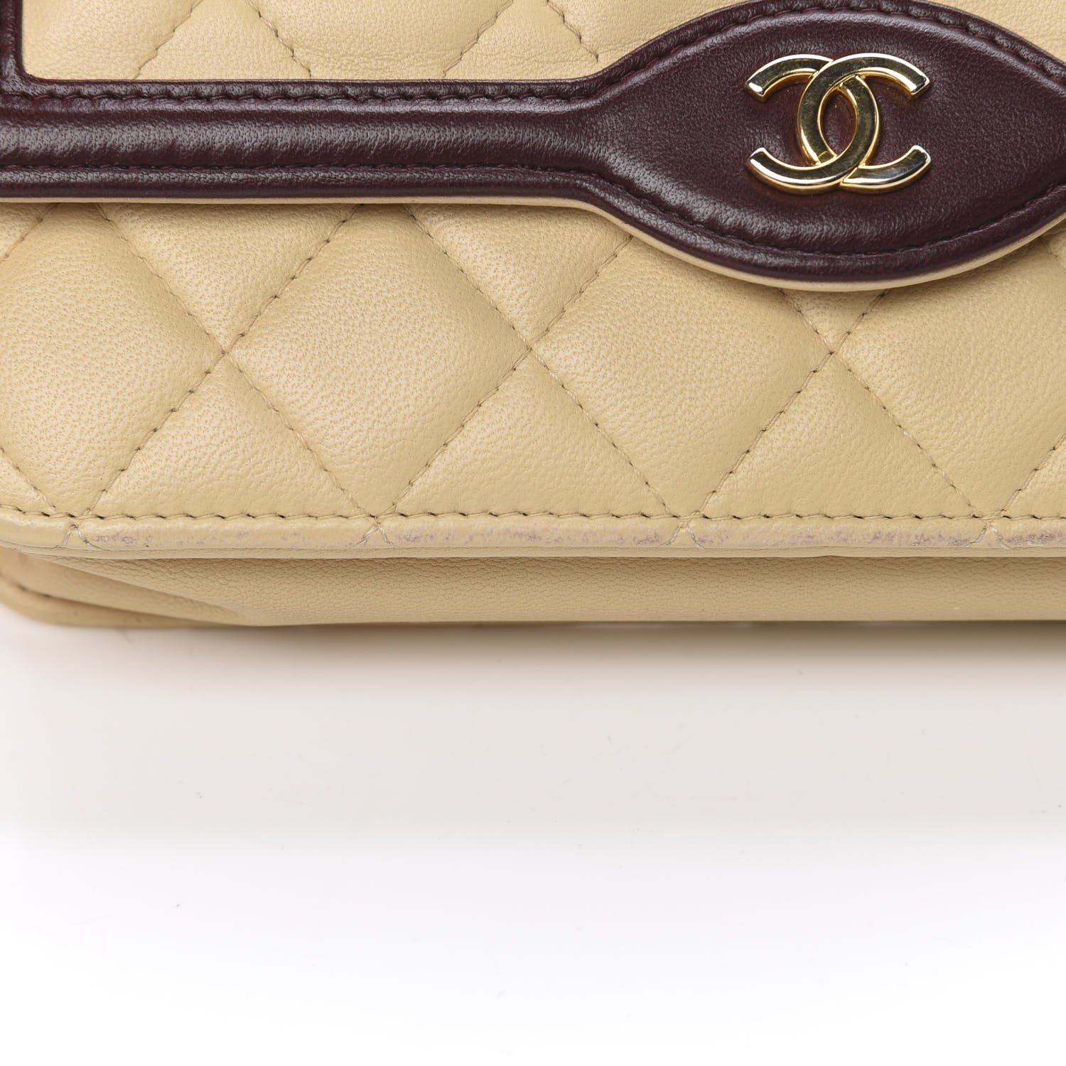 Chanel Lambskin Quilted Two Tone Wallet On Chain WOC Beige Burgundy 16 of 16